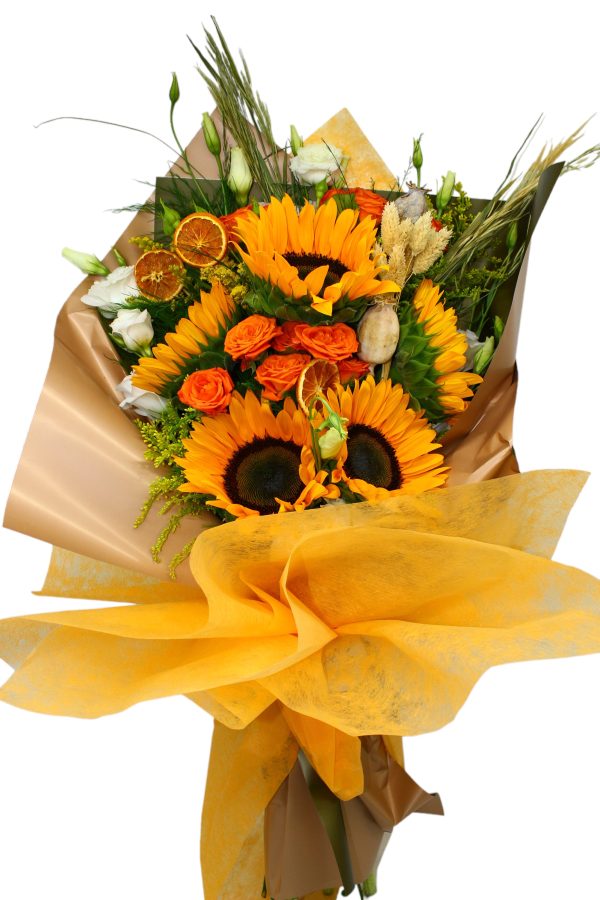 1270=sunflower and orange cardak rose arrangement